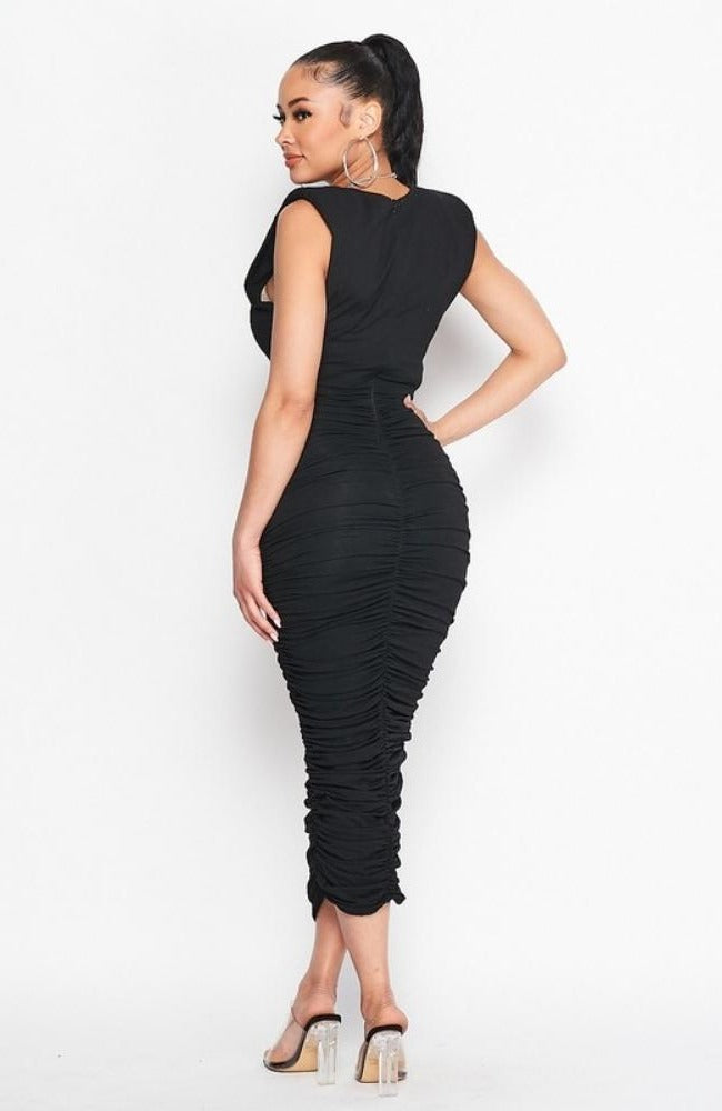 NIA RUCHED MIDI DRESS Sweet Peach Boutique NIA RUCHED MIDI DRESS Sweet Peach Boutique